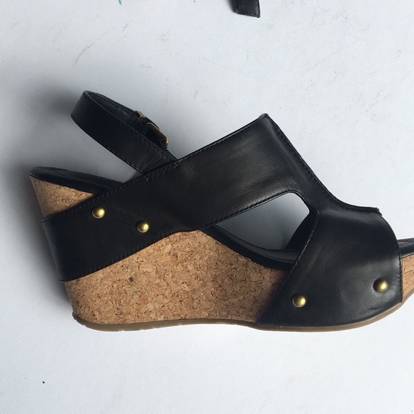 Black Leather Kenneth Cole wedge sandals - Picture 6 of 8